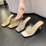Sohiwoo Fine High Heeled Sandals Women Summer Flower Clear Straps Designer Slippers for Women Gold Silver Sexy Wedge Flip Flops