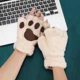 Sohiwoo 1Pair Winter Gloves Women Bear Plush Cat Paw Claw Cute Kitten Fingerless Mittens Christmas Halloween for Girls Gift Gloves