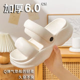 Sohiwoo EVA Sponge Cake Heel Thick Sole Summer Sandals for Women Wearing Soft Sole Anti Slip Beach Shoes Simple Solid Color Slippers