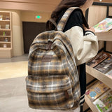 Sohiwoo Vintage Plaid Woollen Cloth Women's Backpack Student Book Backpacks for Teenage Girls School Bags Large CapacityTravel Rucksack