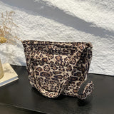 Sohiwoo Fashion Leopard Print Nylon Shoulder Bag 2024 Hot Selling Sewing Thread Trendy Tote Bag Large Capacity Simple Versatile Handbag