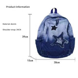 Sohiwoo Y2K Korean Casual Denim Backpack Fashion Star Pattern Large Capacity Student Schoolbag Teenagers Punk Travel Vintage Book Bag