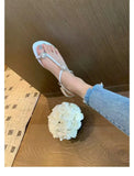 Sohiwoo Water Diamond Flat Bottom Sandals for Women New Fashion One Line Slippers with Clip Toe for Women Summer Outwear