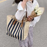 Sohiwoo Summer Straw Woven Top-Handle Handbags Casual Large Capacity Women Shoulder Bags Shopping Bags Beach Vacation Female Totes Bags