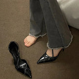 Sohiwoo French vintage pointy riveted high heels for women spring and autumn new skinny with punk style with sexy single shoes