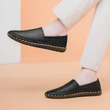 Sohiwoo Large Size 4647 Genuine Leather Flat Shoes Men White Soft Casual Sneakers Male Comfy Walking   Driving Shoes Loafers Moccasins