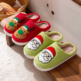 Sohiwoo New Christmas Elk Cotton Slippers for Women Men Winter Cute Cartoon Home Non Slip Couple Floor Slides Indoor Plush Shoes