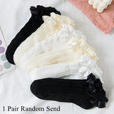 Sohiwoo Women Socks Lolita Style Japanese Kawaii Cute Frilly Ruffle Socks Solid White Black Mesh Lace Girls Sweet Harajuku Short Socks