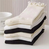 Sohiwoo Lovely Wooden Ear Edge Pile Middle Tube Socks Women INS Style Kawaii Light Luxury Solid Color Ruffles Harajuku Cute Socks