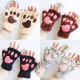 Sohiwoo 1Pair Girl Lovely Bear Plush Cat Paw Claw Gloves Winter Faux Fur Kitten Fingerless Mittens for Women Christmas Halloween Gloves