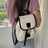 Sohiwoo White Elegant Womens Backpack Korean Style Fashion Leather Casual Backpacks Contrast Color Female Simple Aesthetic Bags