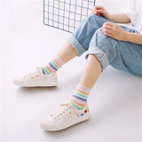 Sohiwoo Striped Novelty Socks for Girls, Red, Pink, Rainbow Color, Novelty, Young Art, Funny Hipster, Street Dance Gift