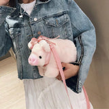 Sohiwoo Cute Pig Shoulder Bag Plush Stuffed Animal Crossbody Bags Women Fashion Winter Soft Purse Cartoon Handbags Phone Money Storage