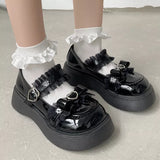 Sohiwoo  Chunky Platform Mary Jane Shoes for Women Patent Leather Lace Ankle Strap Pumps Woman Autumn White Lolita Shoes Y2K