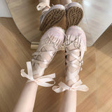 Sohiwoo Fashion crossover lace-up ballet shoes 2024 spring new personalized women's single shoe puff shoes cute style dancing shoes