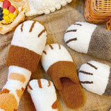 Sohiwoo New Cotton Slippers Women's Autumn and Winter Cat Claw Cartoon Lovely Couple Slippers Indoor Thickened Warm Plush Slippers