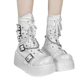 Sohiwoo Lolita Thick Sole Boots Cross Sweet Cool Y2K Spicy Girls Punk Rock Style Round Head Versatile Thick Sole Boots