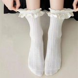 Sohiwoo 1 Pair Woman Lace Short Trend Sweet Socks Japanese Maiden Lovely Ruffle Cotton Lolita Style Princess Socks Y2k Leg Warmers Set