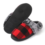 Sohiwoo Plaid Thicken Plush Fur Slippers Women Winter Closed Toe Couple Home Slippers Woman Comfort Soft Sole House Shoes Slides