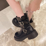 Sohiwoo Spring Autumn Vintage Women Ankle Boots Fashion Elegant Belt Buckle Shoes Square Heel Women's Morder Short Booties