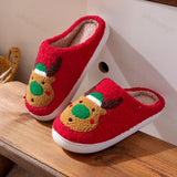 Sohiwoo New Christmas Elk Cotton Slippers for Women Men Winter Cute Cartoon Home Non Slip Couple Floor Slides Indoor Plush Shoes