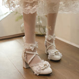 Sohiwoo Sweet Flower Wedding Lolita Shoes Bow Student Pearl Baotou Sandals Female Cos Loli