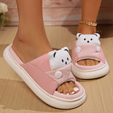 Sohiwoo Cute Cartoon Bear Home Slippers Women Winter Comfort Soft Sole Hemp Slippers Woman Non Slip Flat Heels House Shoes Slides