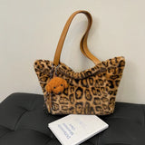 Sohiwoo Leopard Print Large Capacity Zipper Shoulder Bag 2025 High Quality Trendy Fashionable Tote Bag Soft Simple Commuting Handbag