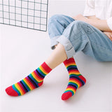 Sohiwoo Striped Novelty Socks for Girls, Red, Pink, Rainbow Color, Novelty, Young Art, Funny Hipster, Street Dance Gift