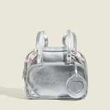 Sohiwoo Y2k Cute Womens Backpack Silver Transparent Lolita Jk New Fashion Backpack Pu Leather Bow Vintage Kawaii Aesthetic Bags