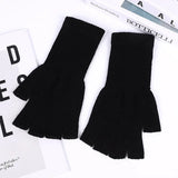 Sohiwoo 1Pair Unisex Black Half Finger Fingerless Gloves for Women Men  Knitted Elegant Wrist Arm Winter Warm Work Driving Mittens