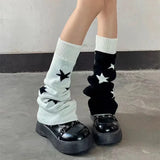 Sohiwoo Women Gothic Leg Warmers AB Y2K  Knitted Love heart Star Cross Punk Harajuku Calf Socks Boots Cover Socks Halloween Accessories