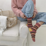 Sohiwoo Winter Socks Women Long Warm Stripe Mink Fluffy Bed Floor Sock Soft Elastic Velve Plush Sock Blockcolor Mid Tube Sock Casual Sox