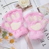 Sohiwoo 1Pair Winter Gloves Women Bear Plush Cat Paw Claw Cute Kitten Fingerless Mittens Christmas Halloween for Girls Gift Gloves