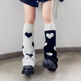 Sohiwoo Women Gothic Leg Warmers AB Y2K  Knitted Love heart Star Cross Punk Harajuku Calf Socks Boots Cover Socks Halloween Accessories