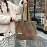 Sohiwoo Autumn Winter High-capacity Women Underarm Shoulder Bag Vintage Woolen Plaid Tote Handbag Shopping Carrier Bolsas De Mujer