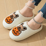 Sohiwoo Halloween Designer Fluffy Slippers Women 2024 Unisex Cartoon Warm Plush Slides Woman Non Slip Sole Home Cotton Shoes 45