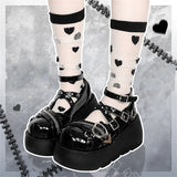 Sohiwoo Retro Dark Punk Style Cosplay Victorian Girls Shoes Lolita Round Head Thick Bottom Metal Zipper Love Rivet 7.5cm High Heel Shoes