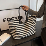 Sohiwoo Commuter Bag Women Fashion Large-capacity Handbag Bag Student Striped 2024 New Niche Zebra Canvas One-shoulder Mommy Tote Bags