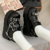 Sohiwoo Punk Chunky Platform Wedges Denim Women Mary Janes Shoes 2024 New Y2k Cute Fashion Gothic Women Pumps Loafers Comfy