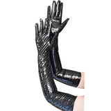 Sohiwoo Adult Black Sexy Long Black Latex Punk Rock Gloves Look Faux Leather Gloves Disco Clubwear Dance Catsuit Women Cosplay Costumes