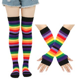 Sohiwoo 2Pair/Set Women Gothic Punk Over Knee Long Stripe Socks Girl Arm Sleeve Gloves Thigh High  Hosiery Sweet Cute Christmas Gift