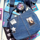 Sohiwoo Idol Card Women Ita Bags Fashion New Denim Subculture DIY Crossbody Shoulder Bags Harajuku Korean Style Bolso Mujer