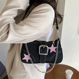 Sohiwoo Y2K Star Chain Shoulder Bag Women Casual Crescent Bags Versatile Satchel Girls Hobo Bag Crossbody Armpit Bag Girl Stylish Purses