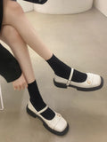 Sohiwoo Basic Casual Solid Shoes Mary Janes Autumn Low Heels Flat Sandals Woman Buckle Design Elegant Fashion Shoes Korean Chic