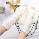 Sohiwoo Women's Long Knitted Fingerless Arm Sleeves Gothic Style Winter Long Arm Warmers Girls Harajuku Y2K Fashion Wrist Gloves