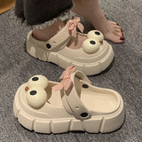 Sohiwoo Summer Women Slippers Garden Sandals Platform Clogs Thick Sole EVA Flip Flops Small Eyes Decoration Outdoor Vacation Shoe Female