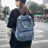 Sohiwoo New Denim Women Backpack Retro Travel Bagpack Large Capacity Backbag College Student School Bags for Teenager Girls Rugtas