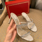 Sohiwoo Summer New Water Diamond Sexy High Heels Slim Fashion Sandals with Thin Heels
