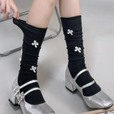 Sohiwoo Bow Knot Stockings Summer Women Lace Lolita White Sweet Knitted Socks Girl Casual Crew Loose Soft Knee Socks Fashion Accessories